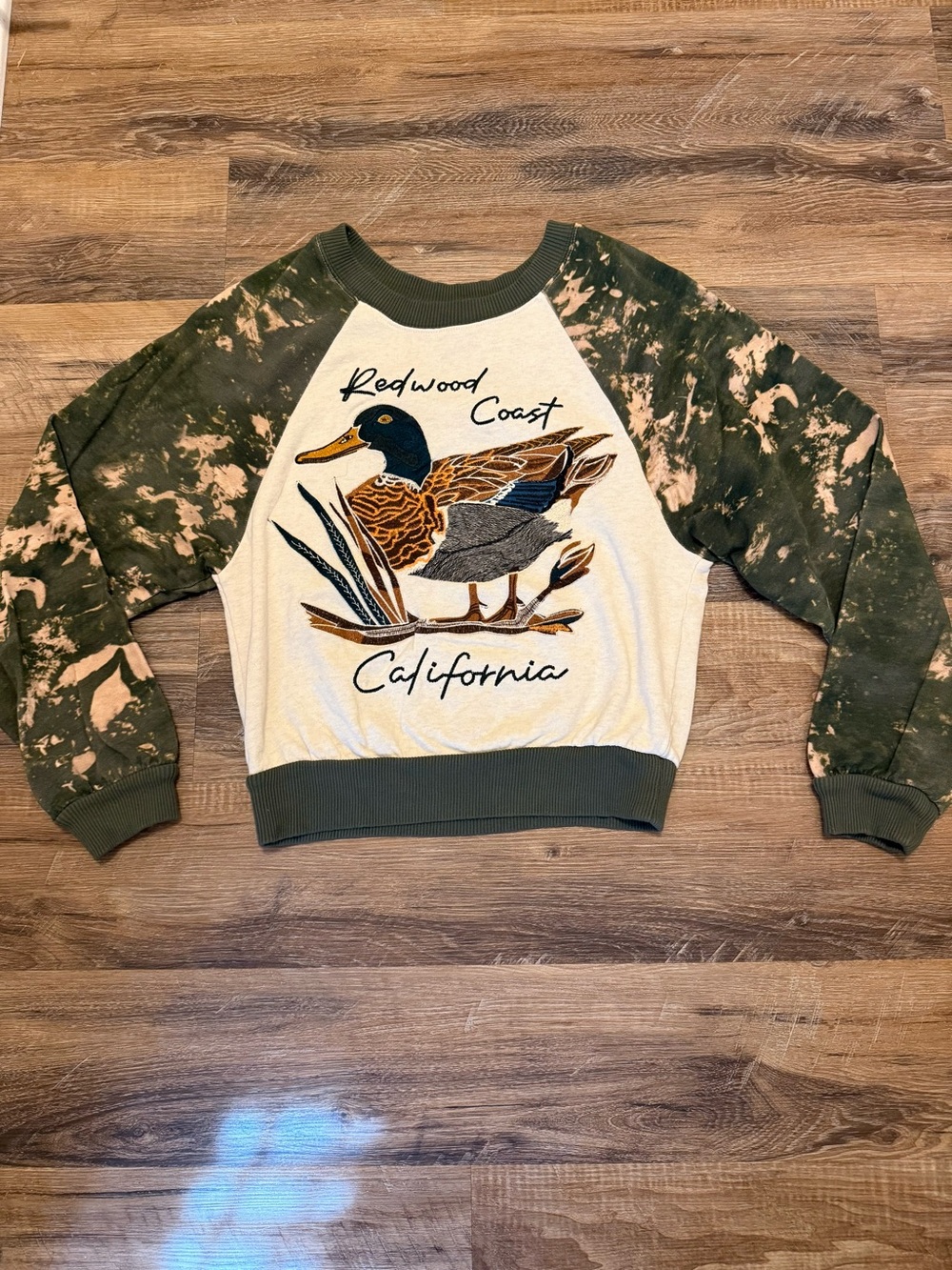 Pilcro Tie-Dye Olive & Cream Duck Graphic Crewneck Anthropologie